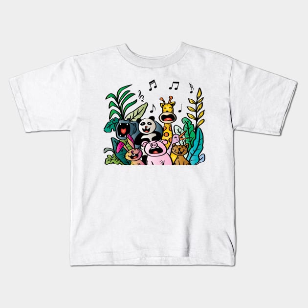 Cartoon cute animals Kids T-Shirt by Handini _Atmodiwiryo